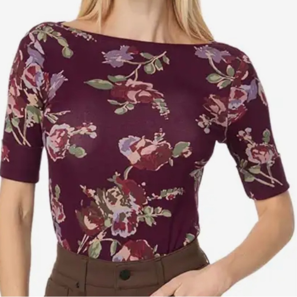 Lauren Ralph Lauren Maroon Floral Blouse